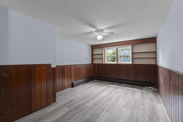 26 Caroldon Rd, Middletown, CT 06457 - spare room featuring wainscoting, wooden walls, light wood finished floors, a ceiling fan, and baseboard heating