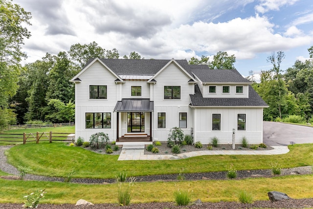 4 Vona Way, Newtown, CT 06470 - modern inspired farmhouse with board and batten siding, a standing seam roof, a metal roof, and a shingled roof