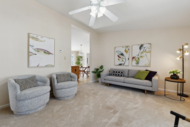 7 Rose Ct, East Windsor, CT 06088 - living room featuring carpet, ceiling fan, and baseboards
