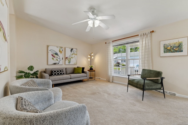 7 Rose Ct, East Windsor, CT 06088 - carpeted living area with baseboards, ceiling fan, and vaulted ceiling