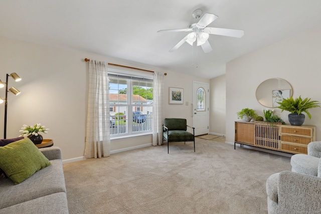 7 Rose Ct, East Windsor, CT 06088 - carpeted living area featuring baseboards and ceiling fan