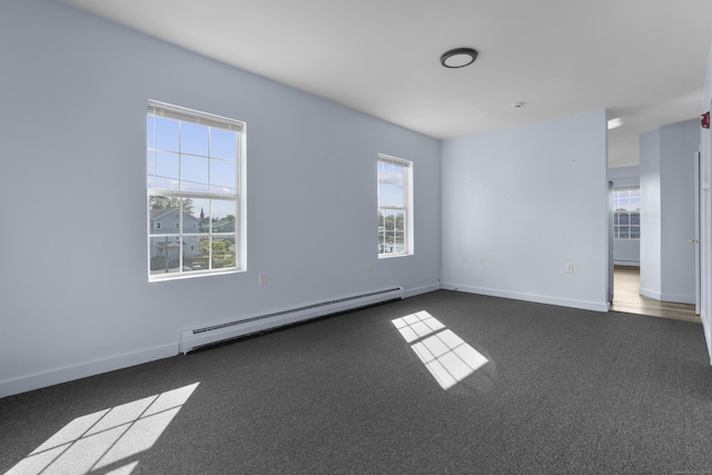 728 Quinnipiac Ave, New Haven, CT 06513 - unfurnished room with a baseboard radiator, dark carpet, and baseboards