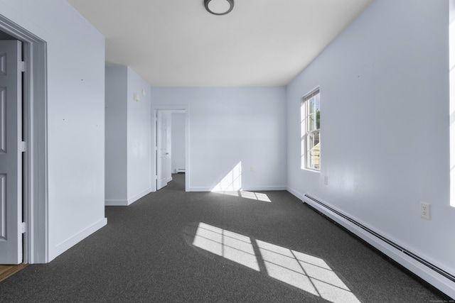 728 Quinnipiac Ave, New Haven, CT 06513 - empty room with baseboard heating, dark colored carpet, and baseboards