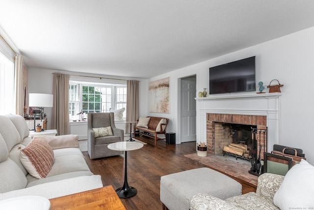 59 Davids Hill Rd, Woodbury, CT 06798 - living area with a brick fireplace and dark wood-style floors