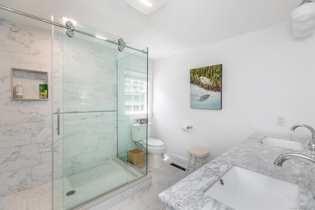 59 Davids Hill Rd, Woodbury, CT 06798 - bathroom with marble finish floors, a marble finish shower, and double vanity