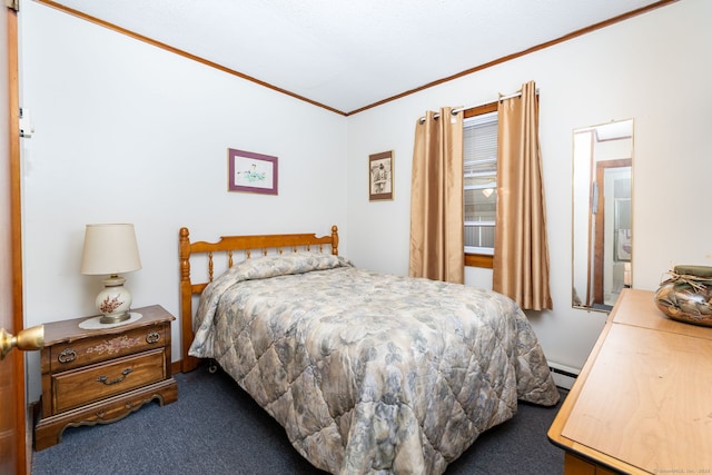 carpeted bedroom featuring crown molding
