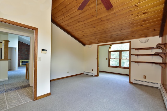 118 Putnam Rd, Pomfret, CT 06259 - bonus room with a baseboard radiator, carpet floors, lofted ceiling, a ceiling fan, and baseboards