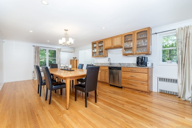 100 Grandview St, Manchester, CT 06040 - dining space featuring radiator heating unit, light wood finished floors, healthy amount of natural light, a chandelier, and recessed lighting