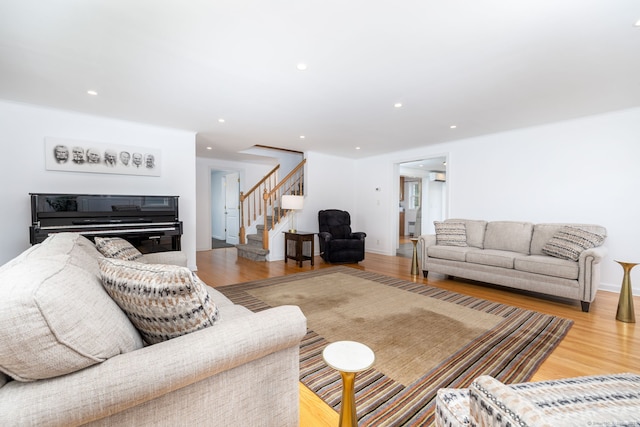100 Grandview St, Manchester, CT 06040 - living room with stairs, light wood-style floors, and recessed lighting