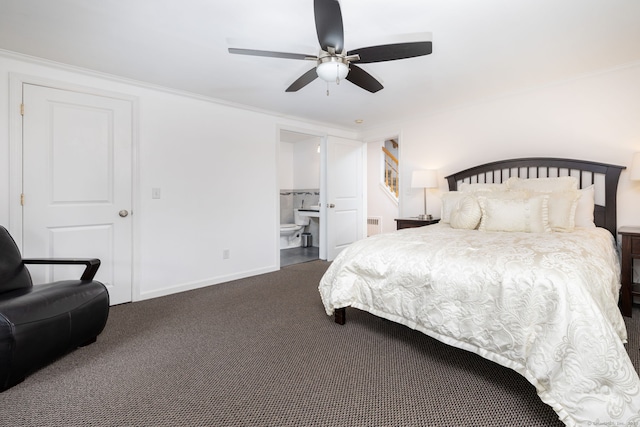 100 Grandview St, Manchester, CT 06040 - bedroom featuring carpet flooring, baseboards, a ceiling fan, ensuite bathroom, and ornamental molding