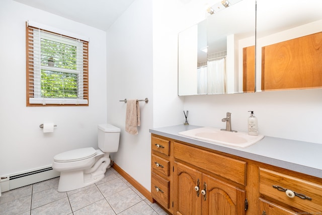 100 Grandview St, Manchester, CT 06040 - full bath featuring a baseboard radiator, vanity, toilet, tile patterned flooring, and baseboards
