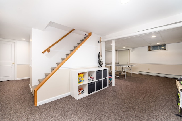 100 Grandview St, Manchester, CT 06040 - playroom featuring a baseboard radiator, carpet flooring, recessed lighting, and baseboards