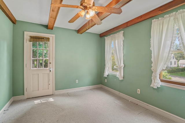 2 Stowe Pl, Trumbull, CT 06611 - unfurnished room with beamed ceiling, carpet, and ceiling fan