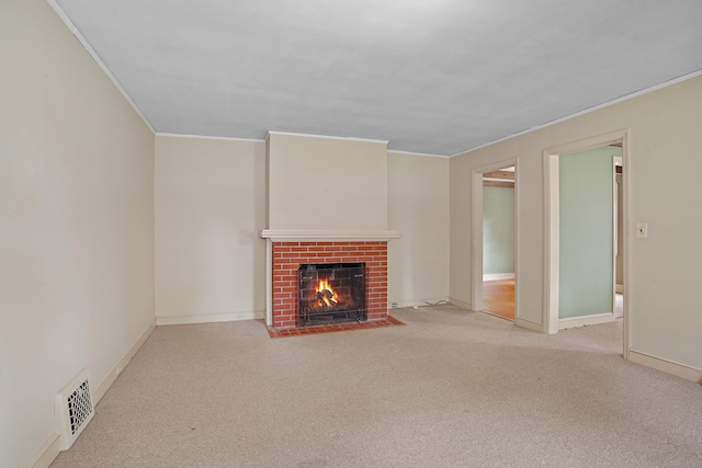 2 Stowe Pl, Trumbull, CT 06611 - unfurnished living room featuring ornamental molding, a fireplace, and carpet flooring