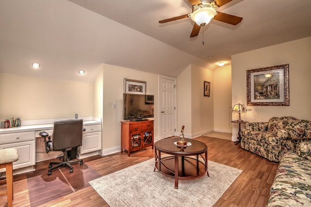 123 Meadow Brook Rd Unit 123, Oxford, CT 06478 - office area with a ceiling fan, dark wood-type flooring, lofted ceiling, and recessed lighting
