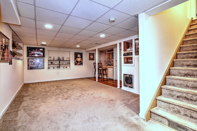 123 Meadow Brook Rd Unit 123, Oxford, CT 06478 - finished basement with carpet, stairs, recessed lighting, and a drop ceiling