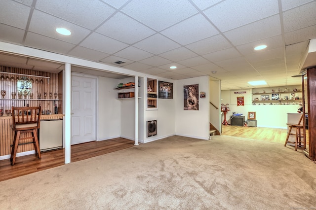 123 Meadow Brook Rd Unit 123, Oxford, CT 06478 - finished basement featuring carpet floors, stairs, recessed lighting, a drop ceiling, and wood finished floors