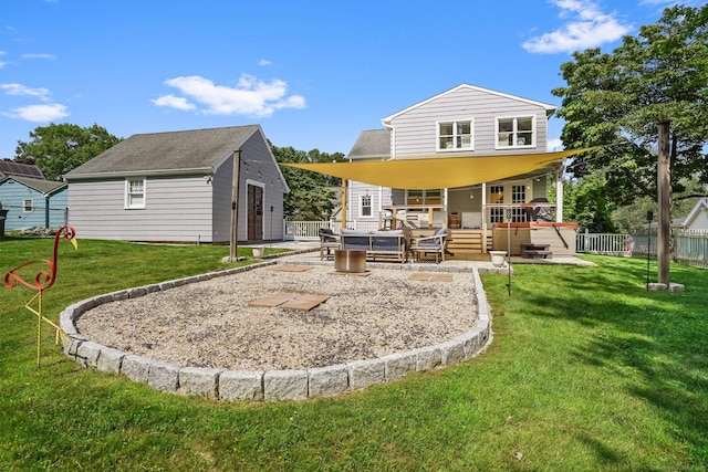 185 Lovers Ln, Fairfield, CT 06824 - back of property featuring a patio and an outbuilding