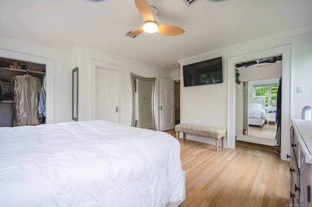 185 Lovers Ln, Fairfield, CT 06824 - bedroom featuring light wood-type flooring, crown molding, and a ceiling fan