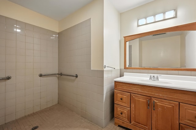 26 Paula Rd, East Haddam, CT 06423 - full bathroom with vanity, tile walls, a tile shower, and tile patterned flooring