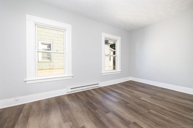 57 Wilson St, New Britain, CT 06051 - unfurnished room with a baseboard heating unit, dark wood-type flooring, and baseboards