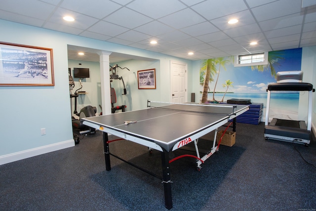 3 Ridgebury Rd, Simsbury, CT 06001 - recreation room with baseboards, recessed lighting, dark rubber floors, and a drop ceiling