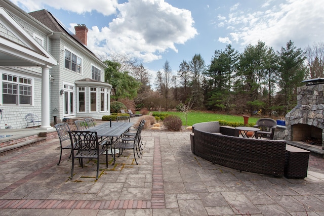 3 Ridgebury Rd, Simsbury, CT 06001 - view of patio featuring outdoor dining space and an outdoor living space with a fireplace