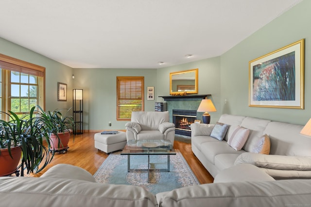 101 Overton Farm Dr, Southbury, CT 06488 - living area featuring wood finished floors and a lit fireplace