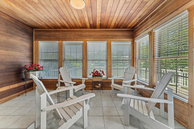 101 Overton Farm Dr, Southbury, CT 06488 - sunroom featuring wooden walls, wood ceiling, plenty of natural light, and tile patterned floors