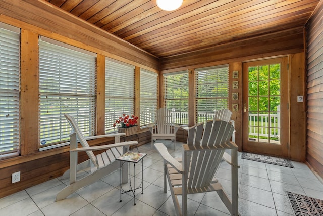 101 Overton Farm Dr, Southbury, CT 06488 - sunroom / solarium with wood walls, wooden ceiling, and tile patterned flooring