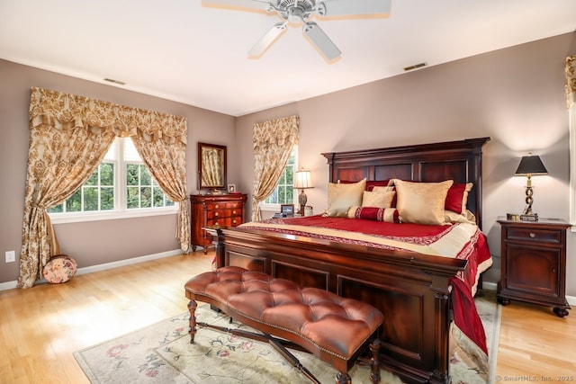 bedroom featuring light wood-style flooring and baseboards