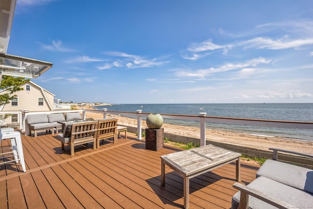 74 Morgan Ave, East Haven, CT 06512 - deck with outdoor lounge area and view of water and beach