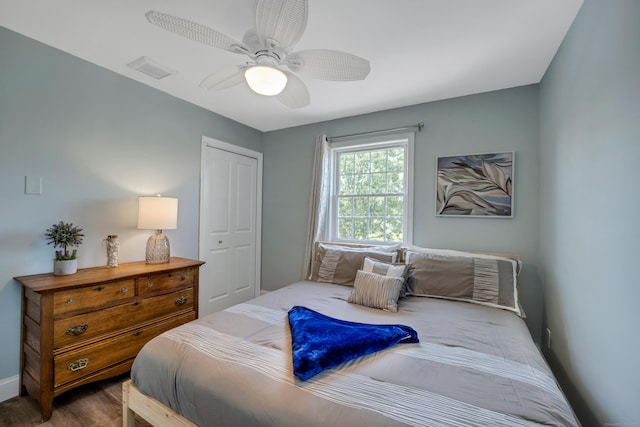 74 Morgan Ave, East Haven, CT 06512 - bedroom featuring a closet, ceiling fan, baseboards, and wood finished floors