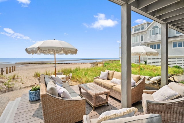 685 Fairfield Beach Rd Unit 685, Fairfield, CT 06824 - view of patio / terrace featuring an outdoor living space and view of water and beach