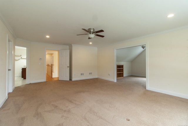 1705 Orchard Rd, Berlin, CT 06037 - spare room with light carpet, crown molding, a ceiling fan, and recessed lighting