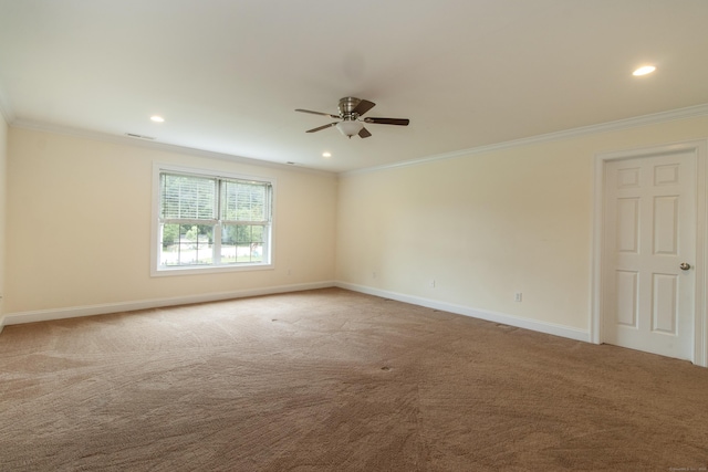 1705 Orchard Rd, Berlin, CT 06037 - carpeted empty room with ceiling fan, ornamental molding, and recessed lighting