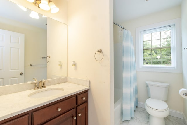 1705 Orchard Rd, Berlin, CT 06037 - bathroom with vanity, shower / bath combo with shower curtain, and marble finish flooring