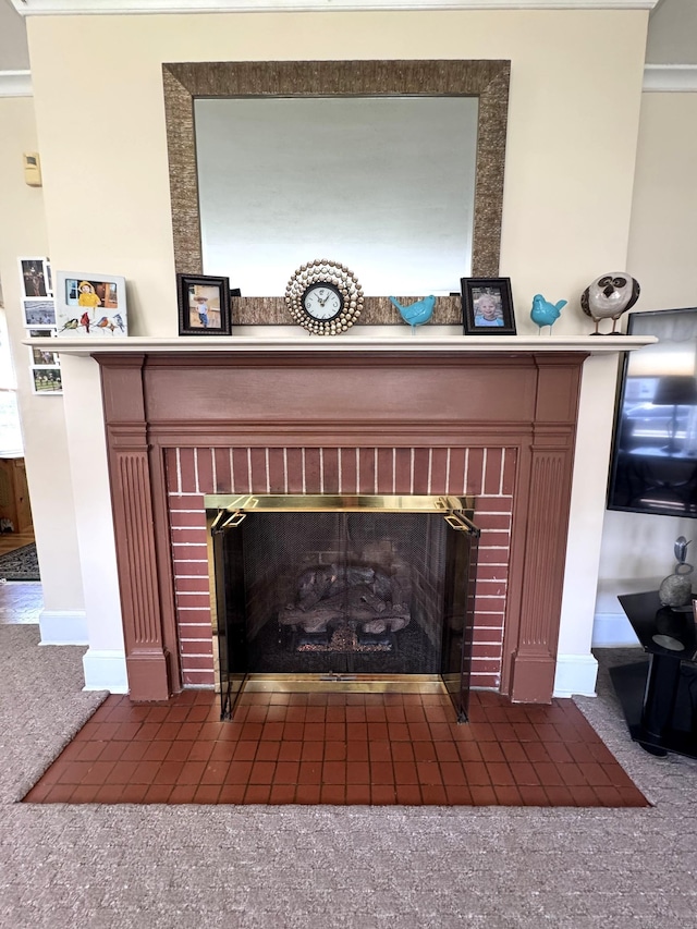 155 Harding St, New Britain, CT 06052 - detailed view of a brick fireplace and carpet floors