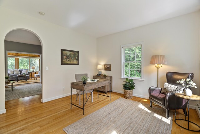 109 Andrew Dr, Canton, CT 06019 - home office with healthy amount of natural light, light wood-style floors, arched walkways, and baseboard heating