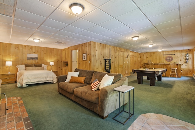 109 Andrew Dr, Canton, CT 06019 - bedroom with carpet floors, wooden walls, billiards, and a drop ceiling