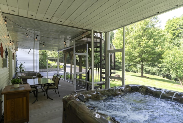 109 Andrew Dr, Canton, CT 06019 - view of patio / terrace featuring a hot tub, stairs, and outdoor dining area
