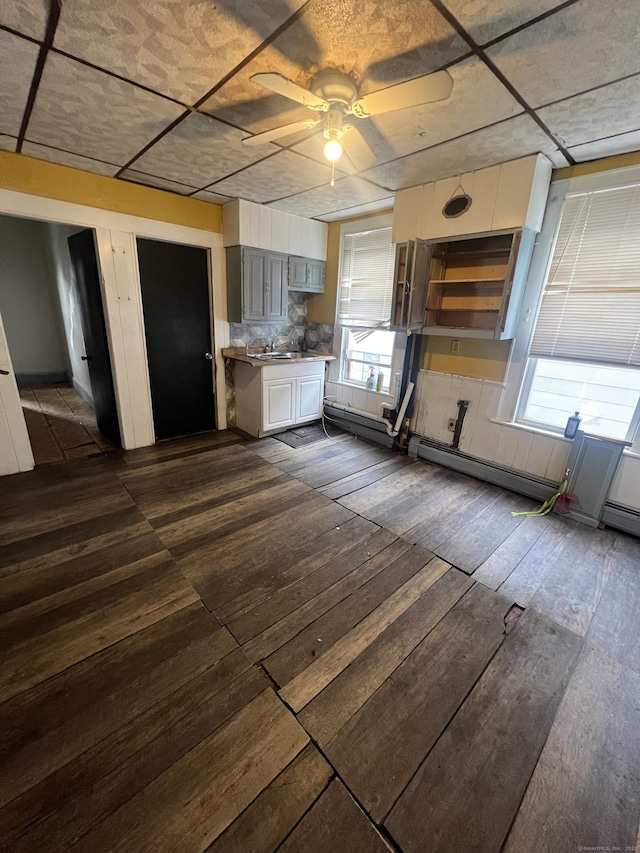 201 Lewis St, Bridgeport, CT 06605 - kitchen featuring dark wood-style flooring, plenty of natural light, ceiling fan, and a sink