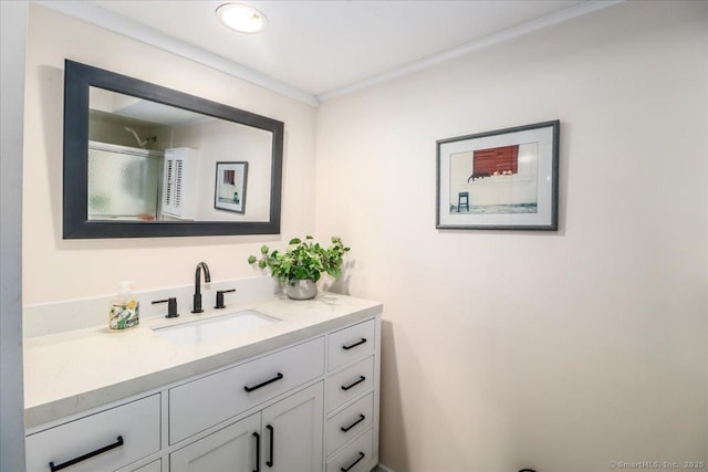 192 Heritage Vlg Unit A, Southbury, CT 06488 - bathroom with vanity, crown molding, and a shower
