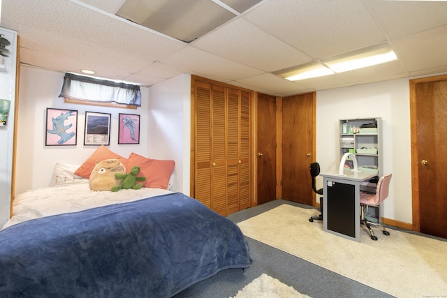 47 Pebble Dr, Newington, CT 06111 - bedroom featuring carpet, a drop ceiling, and a closet