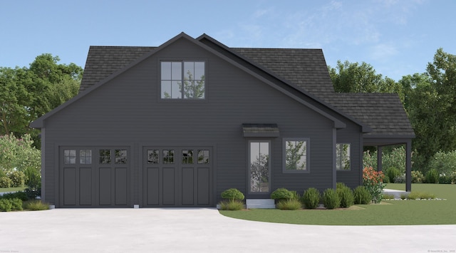 18 Singing Woods Rd, Norwalk, CT 06850 - view of front facade featuring concrete driveway, a garage, a shingled roof, and a front yard