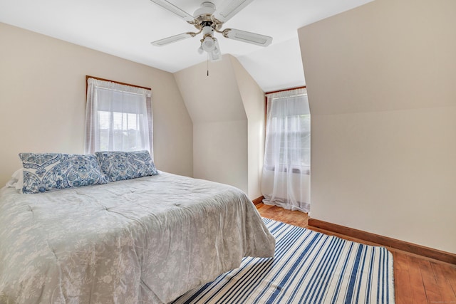 40 Cutspring Rd, Stratford, CT 06614 - bedroom featuring wood finished floors, vaulted ceiling, and a ceiling fan
