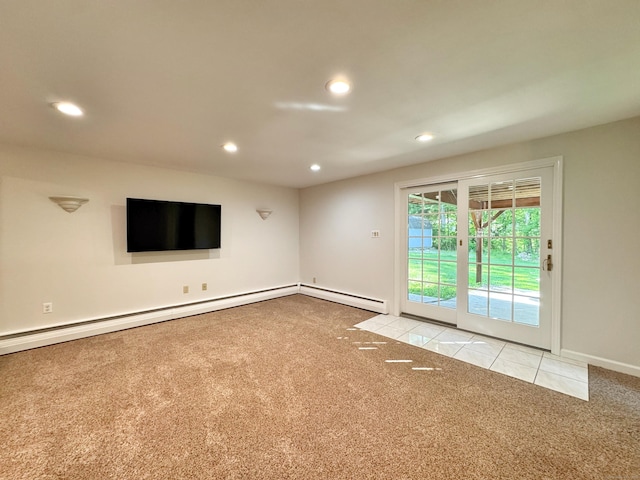 17 Currituck Rd, Newtown, CT 06470 - unfurnished room featuring light carpet, recessed lighting, baseboard heating, baseboards, and light tile patterned floors