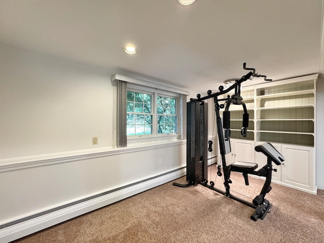 17 Currituck Rd, Newtown, CT 06470 - exercise room with a baseboard radiator, carpet, and recessed lighting