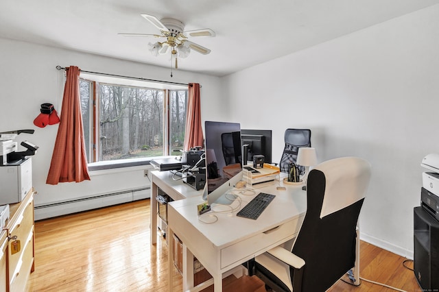 575 W Todd St, Hamden, CT 06518 - office with a ceiling fan, a baseboard heating unit, and hardwood / wood-style flooring