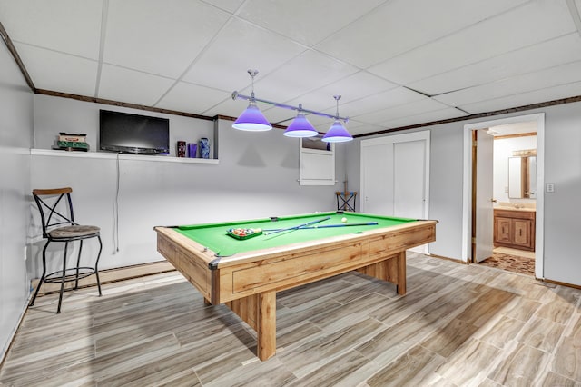 575 W Todd St, Hamden, CT 06518 - game room with light wood finished floors, billiards, a paneled ceiling, and baseboards